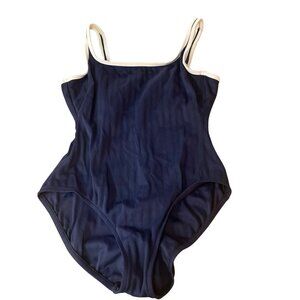 Lands' End Micro Stripe Ribbed One Piece Swimsuit 16 Preppy Nautical Minimalist